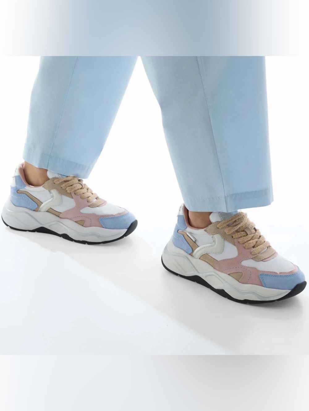 NWT VOILE BLANCHE CLUB119 Nylon and Suede Sneaker in Sky Blue- Pink- White - Picture 5 of 16